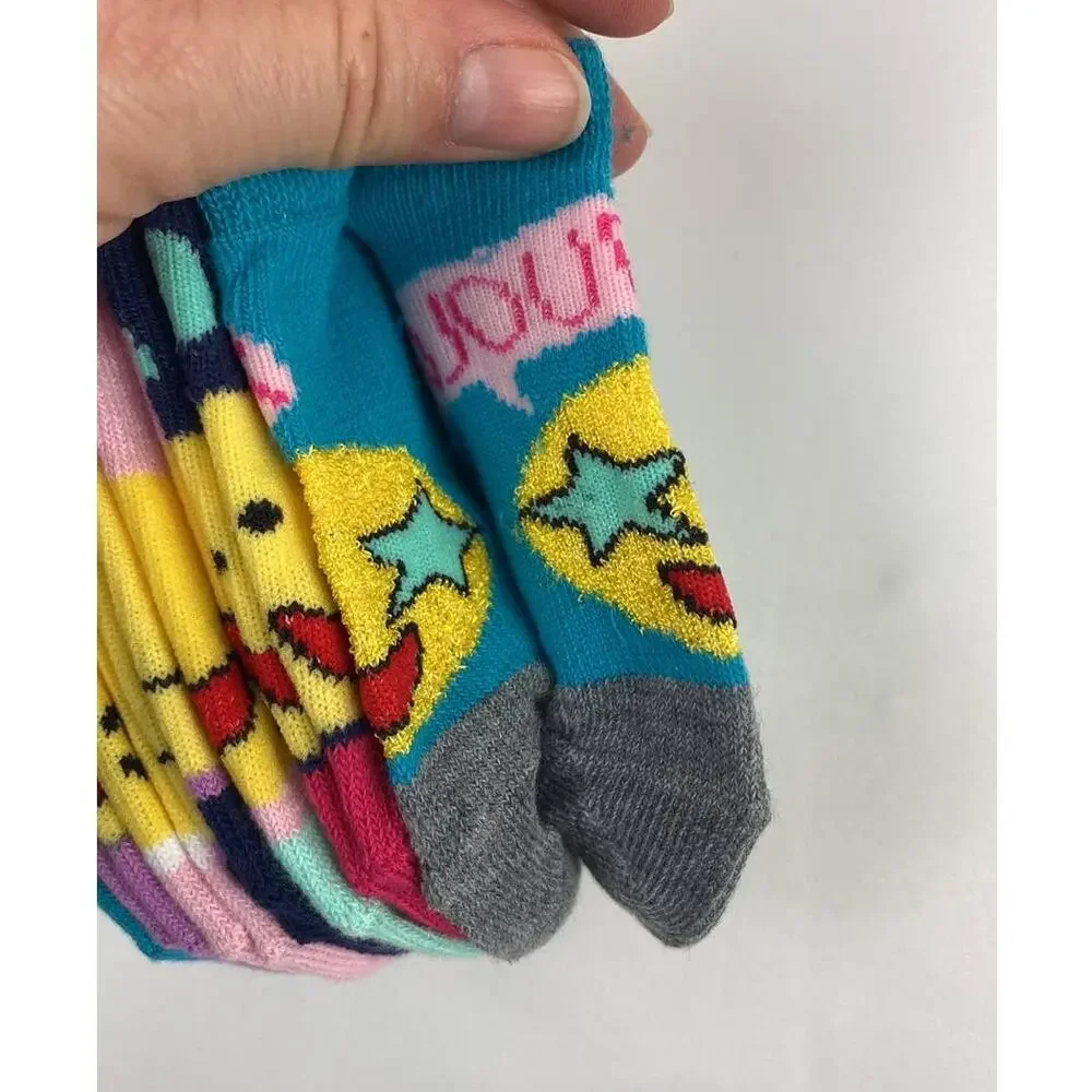 Cat & Jack Girl's 7 Pack No Show Emoji Socks Sizes S 5 1/2- 8 1/2 shoe size Todd